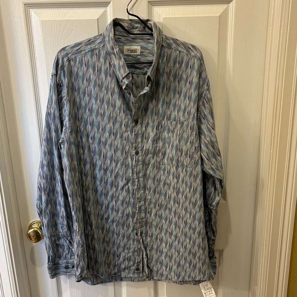 Missoni Sport Blue Gray Button Down Shirt XL